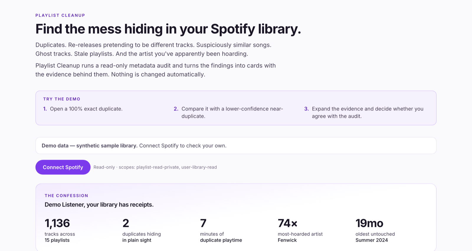 Playlist Cleanup — audit findings from a Spotify library